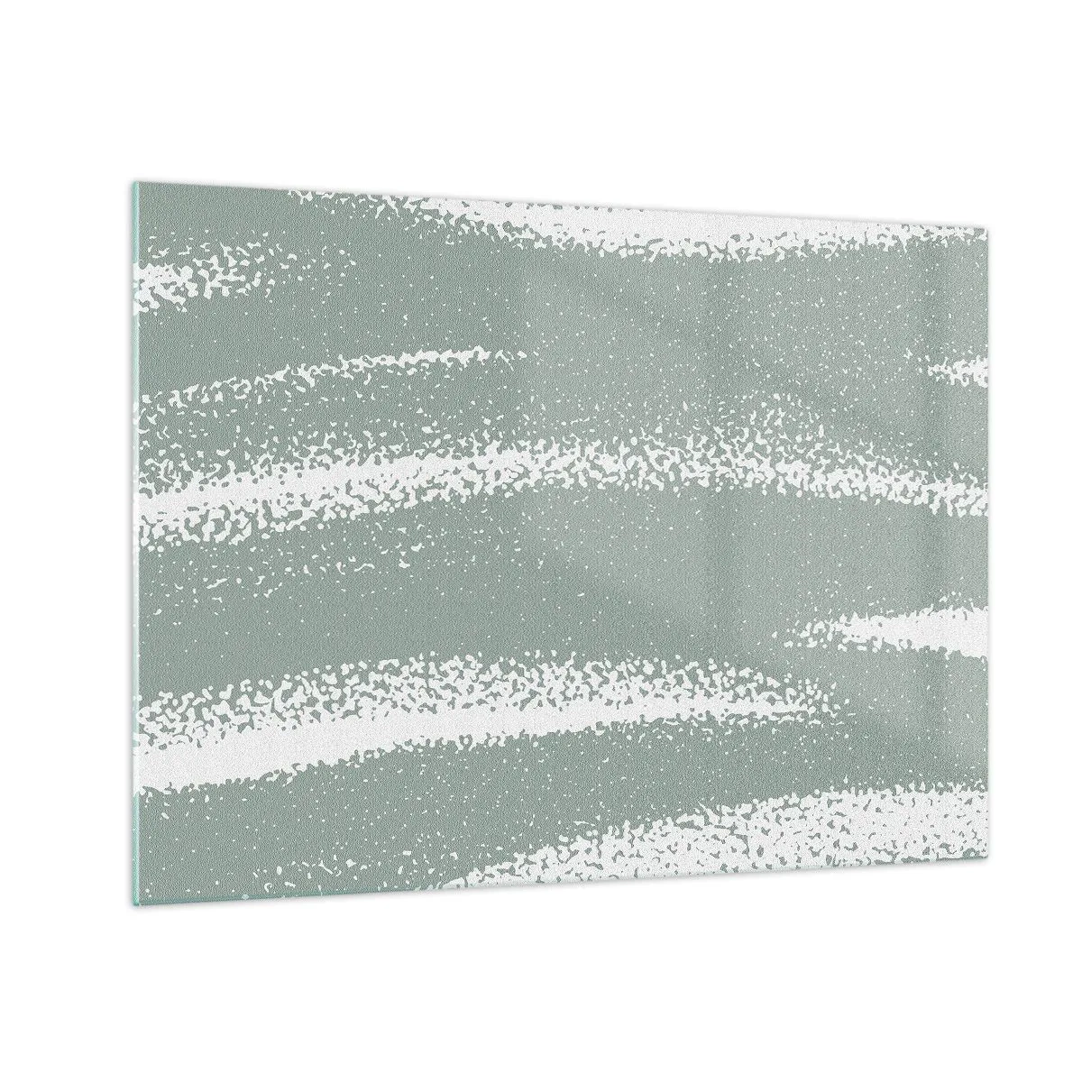 Tablou pe sticlă - Dungi albe pe un fundal verde rece - 70x50cm - Abstracție în stil de iarnă - Decorațiune modernă pentru perete pentru living și dormitor ARTTOR