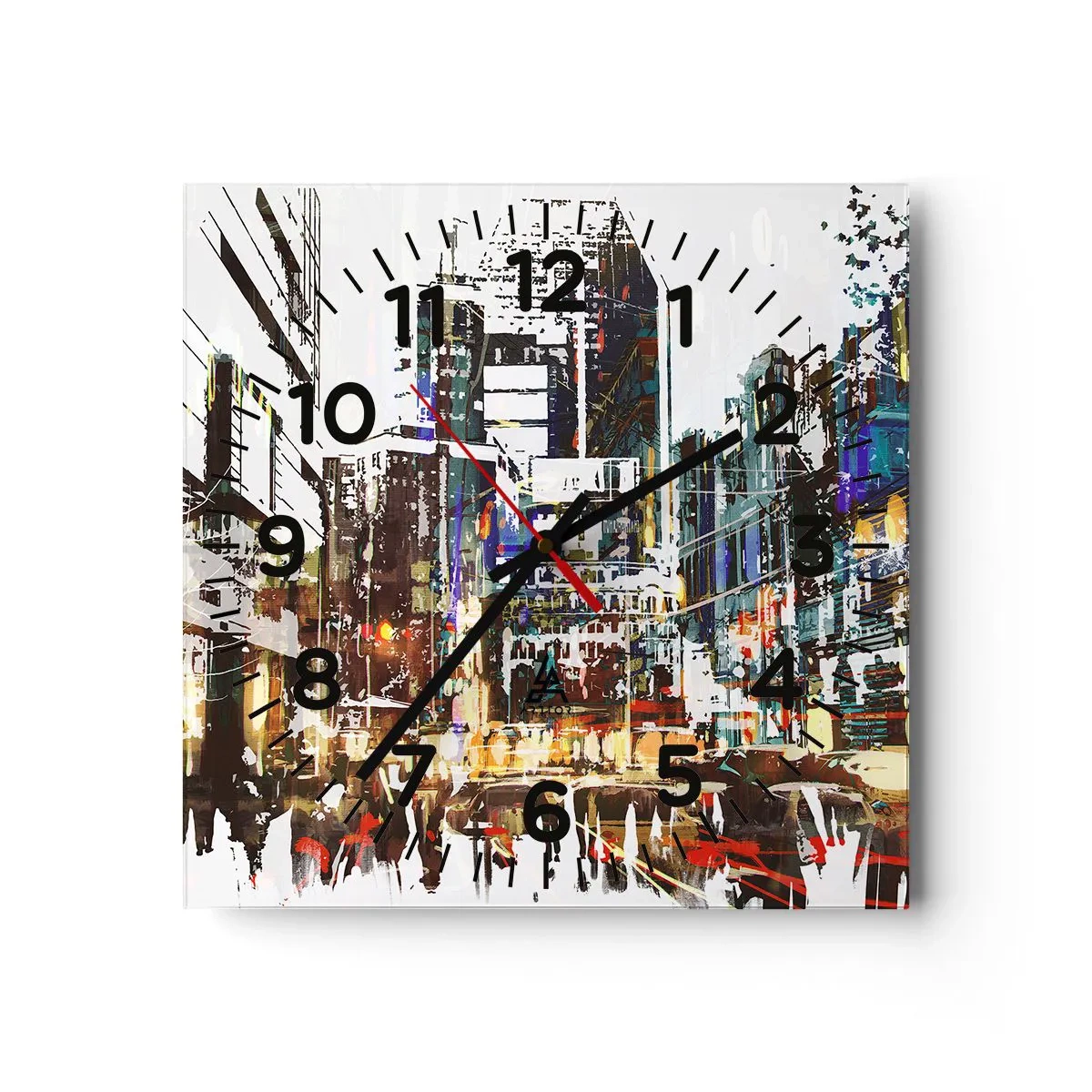 Ceas de perete - Ceas pe sticlă - Orașul pâlpâind - 30x30 cm