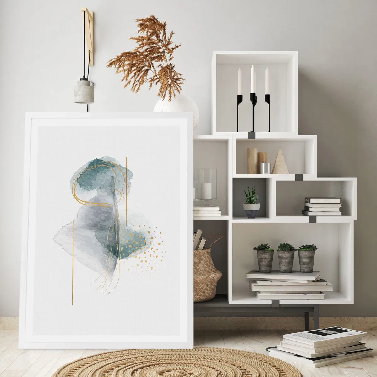 Poster în ramă albă - Despre relația dintre gri și auriu - 40x50 cm