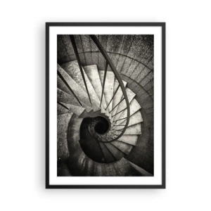 Poster în ramă neagră - Fotografie alb-negru a unei scări în spirală de sus - 50x70cm - În sus și în jos - Decorațiune modernă pentru perete pentru living și dormitor ARTTOR