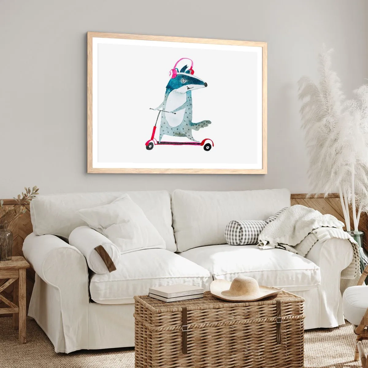 Poster în ramă de stejar deschis - Bucurie de bursuc - 70x50 cm