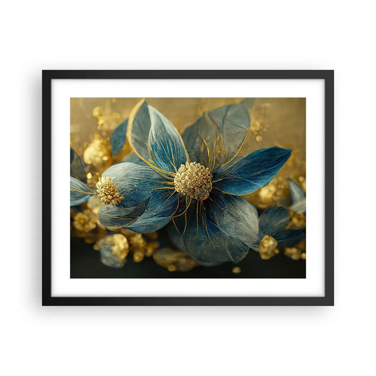 Poster în ramă neagră - Floare cu aur - 50x40 cm