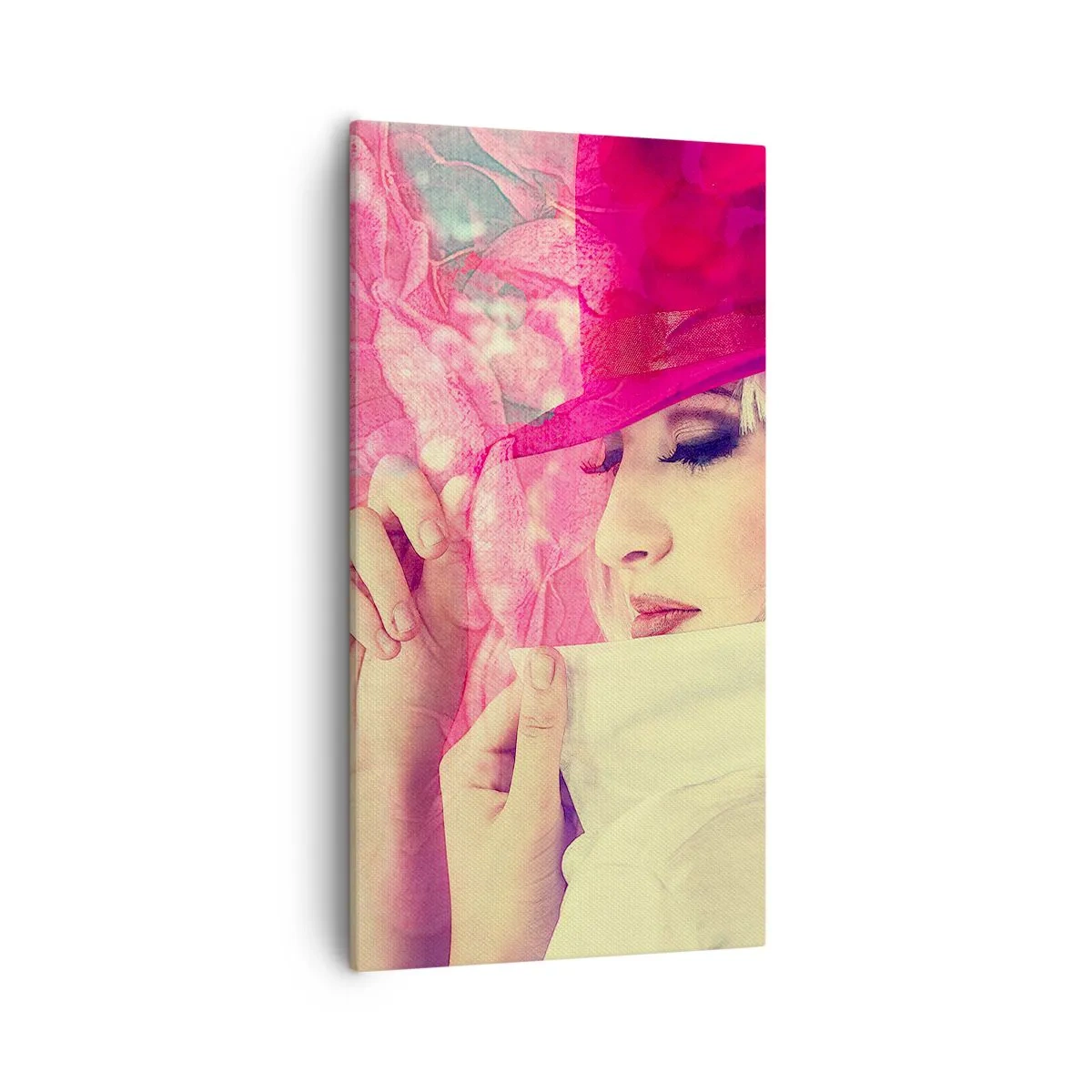 Tablou pe pânză - Portret retro în roz - 55x100 cm