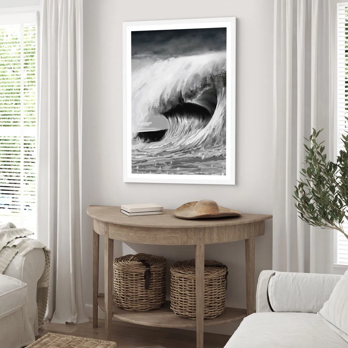 Poster în ramă albă - Mânia oceanului - 70x100 cm