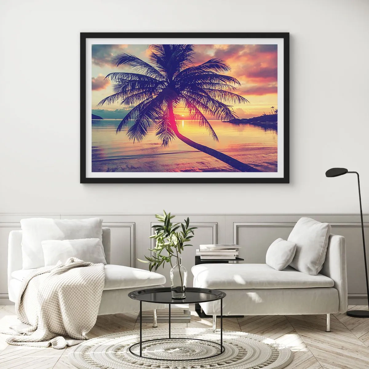 Poster în ramă neagră - O seară sub palmieri - 70x50 cm