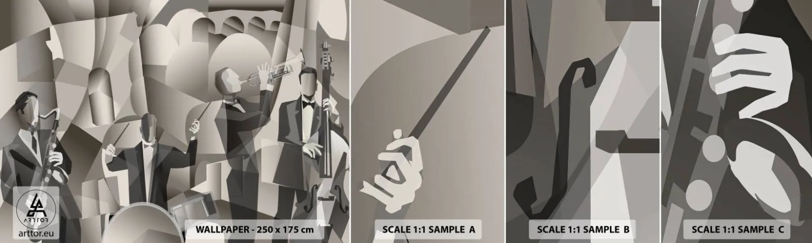 Mostră de Tapet Standard Eco - În spațiul sunetelor - Abstracția, Grup, Jazz - 100x30 cm