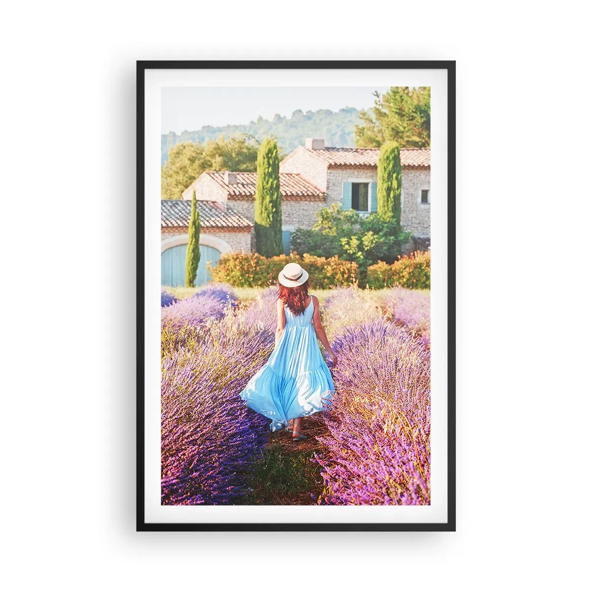 Poster în ramă neagră - Fata de lavandă - 61x91 cm