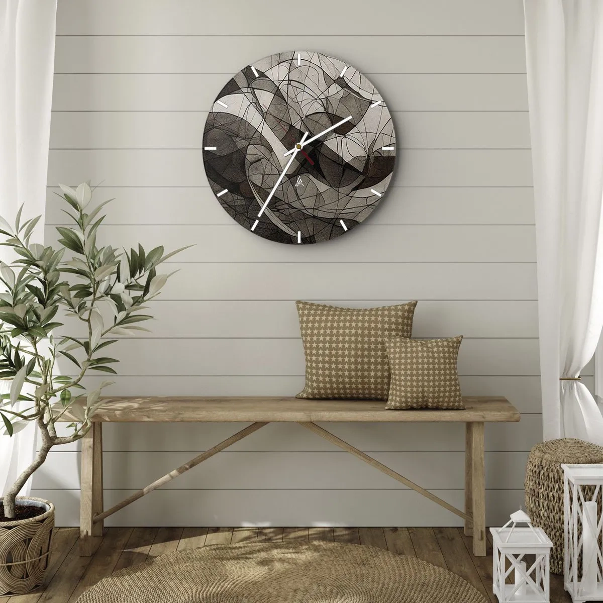 Ceas de perete - Ceas pe sticlă - Abstracție organică în tonuri pământii cu linii dinamice - 30x30cm - Circulația culorilor pământului - Decorațiune modernă pentru perete pentru living, bucătărie și dormitor ARTTOR
