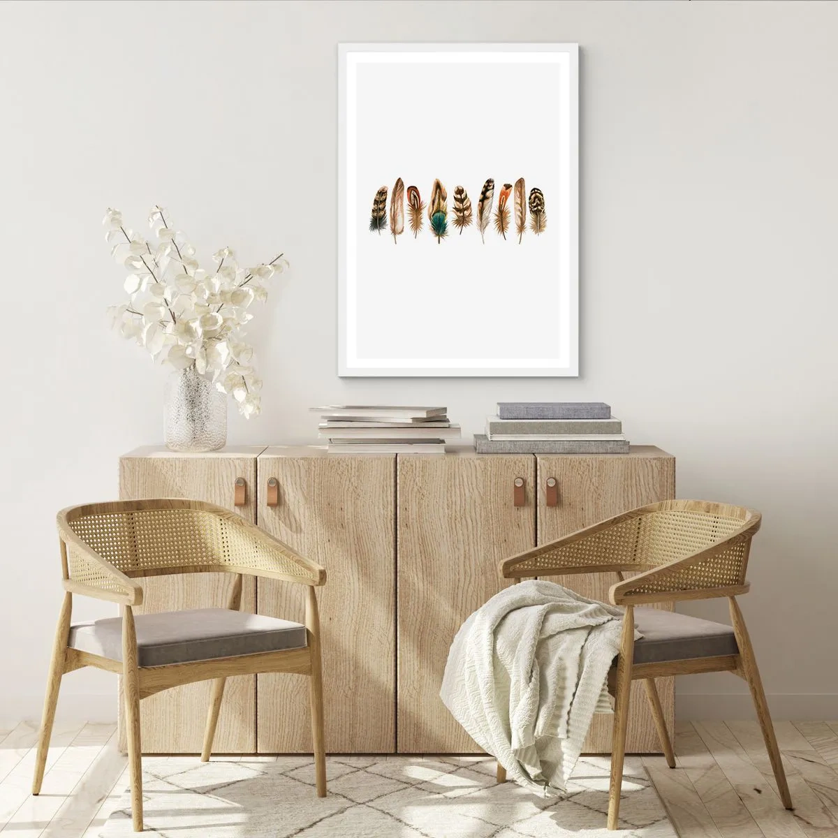 Poster în ramă albă - Variație cu pene - 50x70 cm