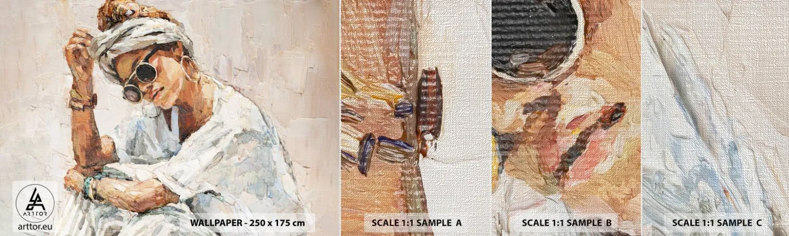 Mostră tapet Premium Canvas - Portret în plin soare - Portret, Boho, Ulei - 100x30 cm