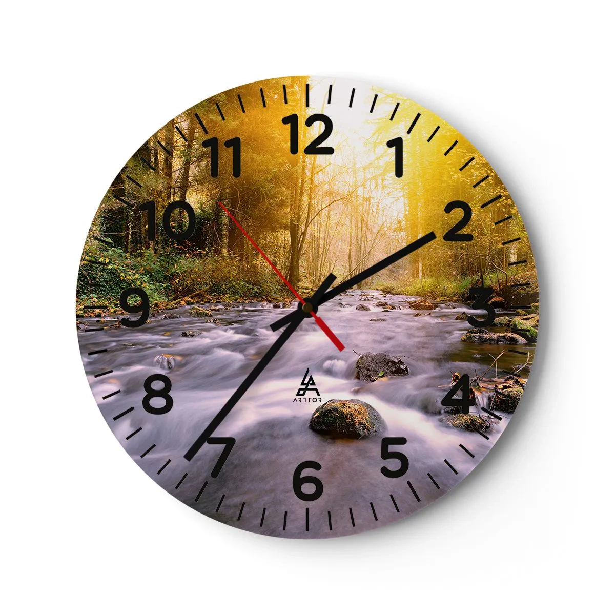 Ceas de perete - Ceas pe sticlă - Malachit în rame de argint și aur - 40x40 cm