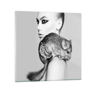 Tablou pe sticlă - Dama cu șinșilă - 30x30 cm