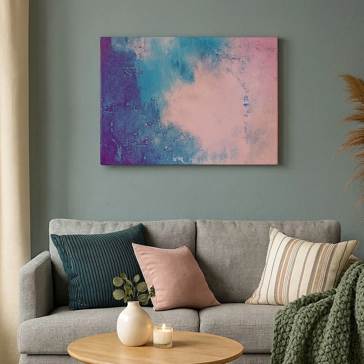 Tablou pe pânză Canvas - Textură abstractă în nuanțe de roz și albastru - 70x50cm - Îmbrățișare albastră - Decorațiune modernă pentru perete pentru living și dormitor ARTTOR