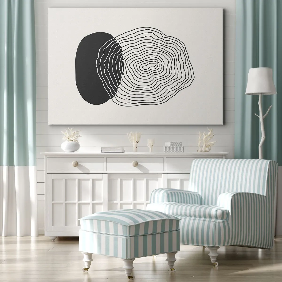 Tablou pe pânză Canvas - Model abstract cu linii și forme în alb și negru - 70x50cm - Persistență și vibrațiile - Decorațiune modernă pentru perete pentru living și dormitor ARTTOR