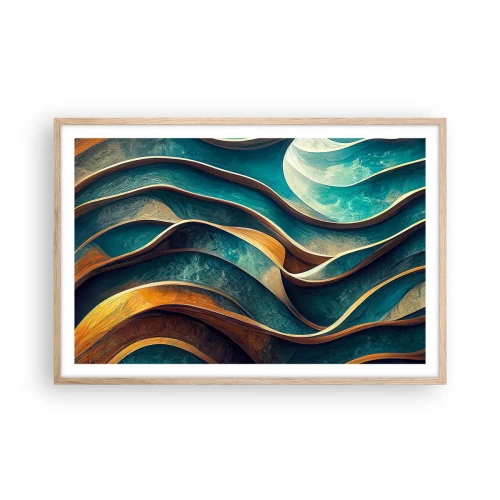 Poster în ramă de stejar deschis - Meandre de albastru - 91x61 cm