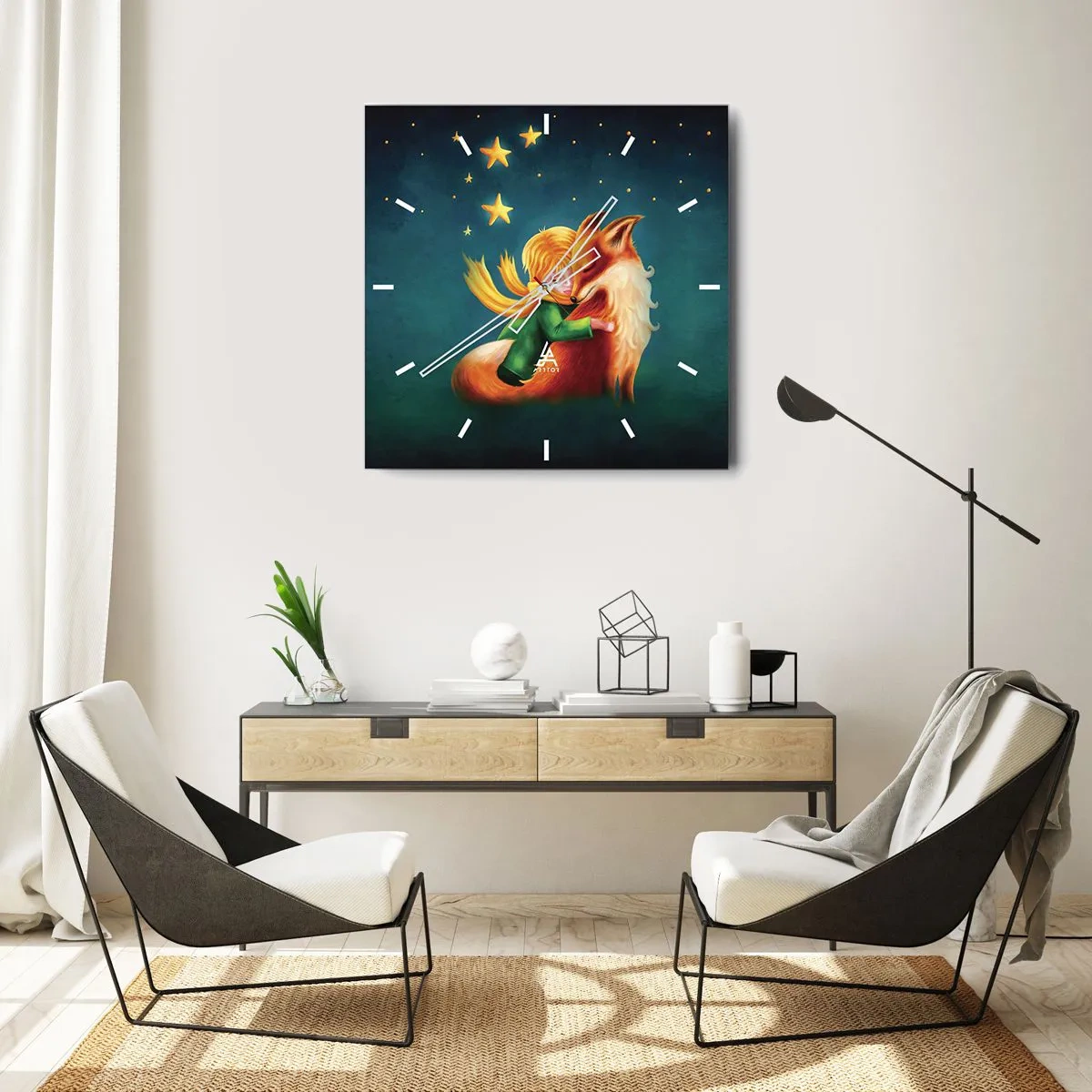 Ceas de perete - Ceas pe sticlă - Micul Prinț - 40x40 cm