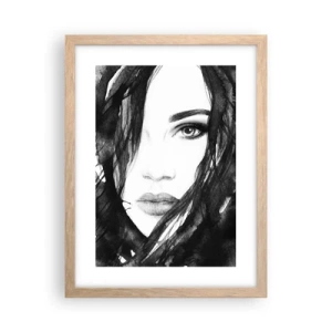Poster în ramă de stejar deschis - Studiu unei dame în alb și negru - 30x40 cm