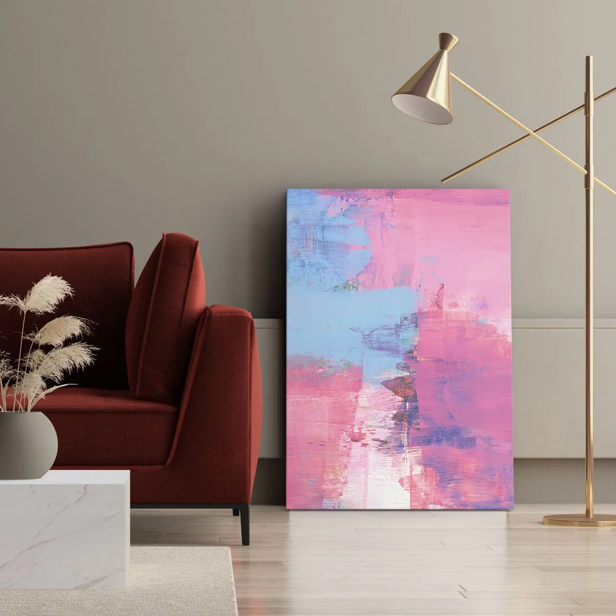 Tablou pe pânză - Roz, albastru și un strop de lumină - 50x70 cm