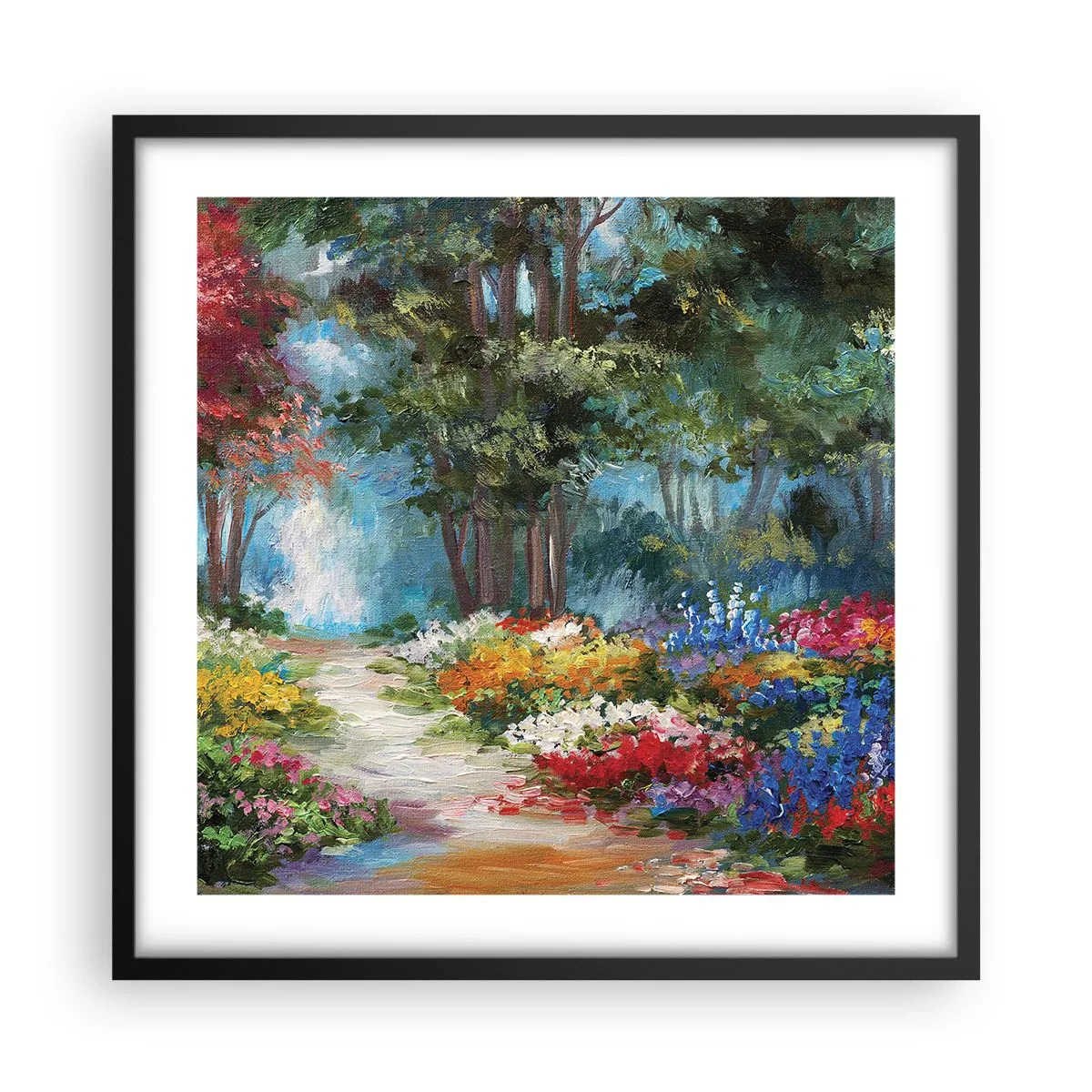 Poster în ramă neagră - Grădină de pădure, pădure de flori - 50x50 cm
