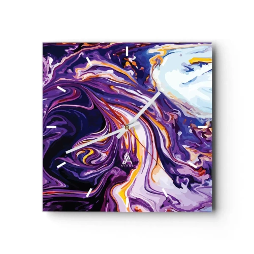 Ceas de perete - Ceas pe sticlă - Îndoirea spațiului în mov - 40x40 cm