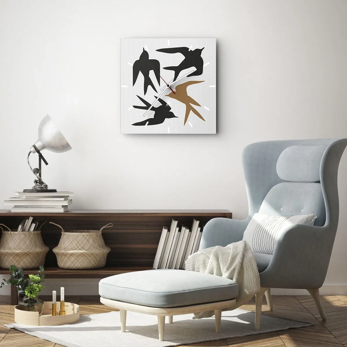 Ceas de perete - Ceas pe sticlă - Jocurile rândunelelor - 40x40 cm