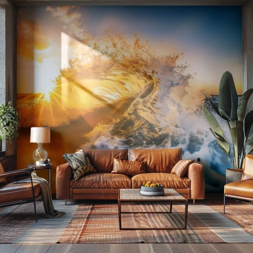 Tapet Premium Canvas - Joc în nisip - Val, Mare, Apă - 450x315 cm