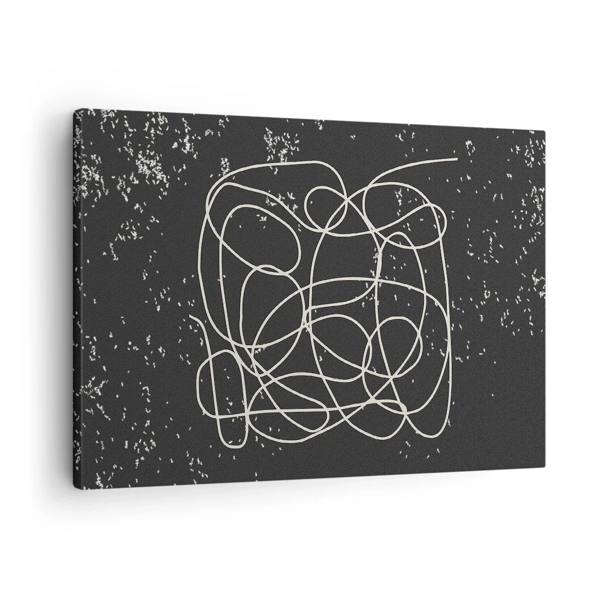 Tablou pe pânză Canvas - Linie abstractă pe fundal negru cu detalii fine - 70x50cm - Gânduri rătăcitoare - Decorațiune modernă pentru perete pentru living și dormitor ARTTOR