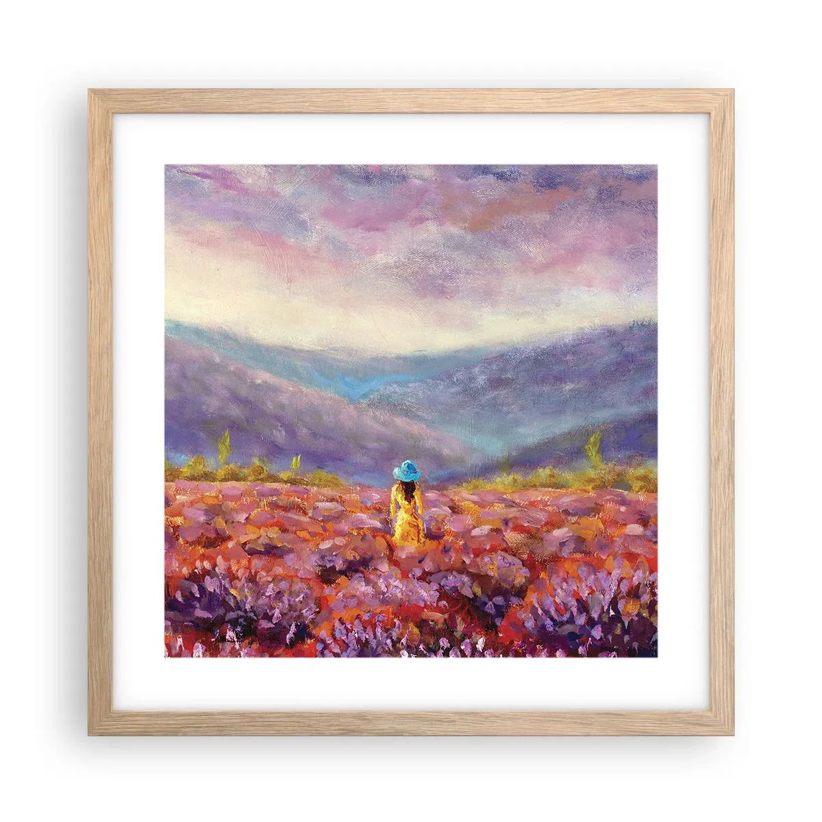 Poster în ramă de stejar deschis - Într-o lume de lavandă - 40x40 cm