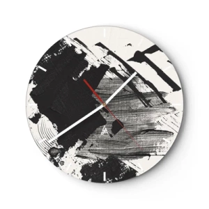 Ceas de perete - Ceas pe sticlă - Abstracție dinamică alb-negru cu linii largi - 30x30cm - Abstracție - expresie de negru - Decorațiune modernă pentru perete pentru living, bucătărie și dormitor ARTTOR