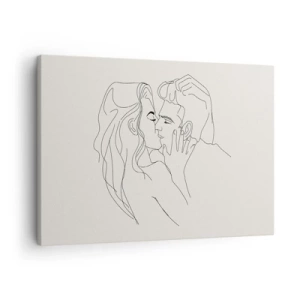 Tablou pe pânză Canvas - O ilustrație minimalistă a unui cuplu într-o îmbrățișare iubitoare - 70x50cm - Încurcați în sentimente - Decorațiune modernă pentru perete pentru living și dormitor ARTTOR