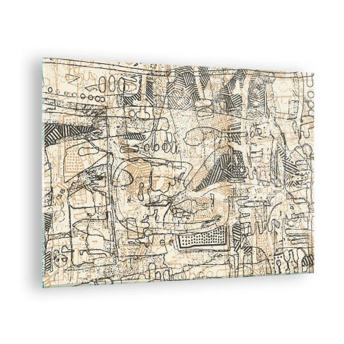 Tablou pe sticlă - O structură abstractă complexă cu modele geometrice și schițate. - 70x50cm - Așteaptă să fie descifrat - Decorațiune modernă pentru perete pentru living și dormitor ARTTOR