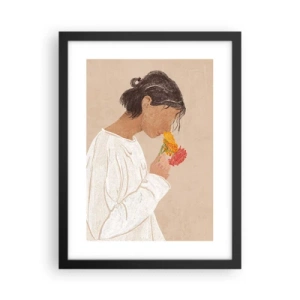 Poster în ramă neagră - Fată și floare - 30x40 cm