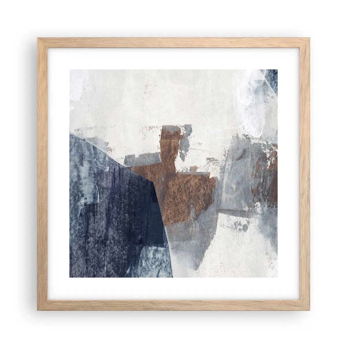 Poster în ramă de stejar deschis - Forme albastre-maronii - 40x40 cm