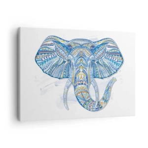 Tablou pe pânză Canvas - Elefant geometric în nuanțe de albastru și auriu - 70x50cm - Incrustat cu aur și albastru - Decorațiune modernă pentru perete pentru living și dormitor ARTTOR