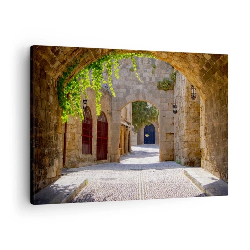 Tablou pe pânză Canvas - Arcade de piatră și străzi pietruite în stil medieval - 70x50cm - Procesiunea e pe cale să apară - Decorațiune modernă pentru perete pentru living și dormitor ARTTOR