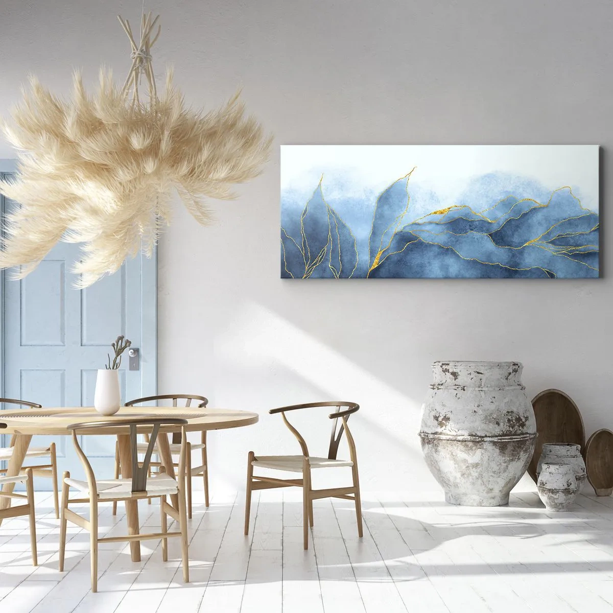 Tablou pe pânză - Albastru în aur - 100x40 cm