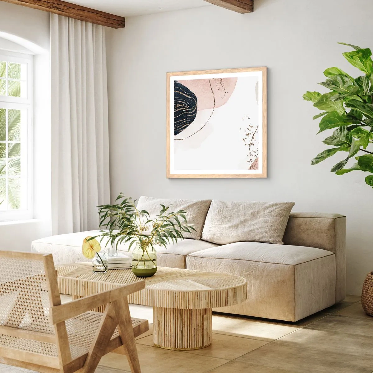 Poster în ramă de stejar deschis - Totul curge - 40x40 cm