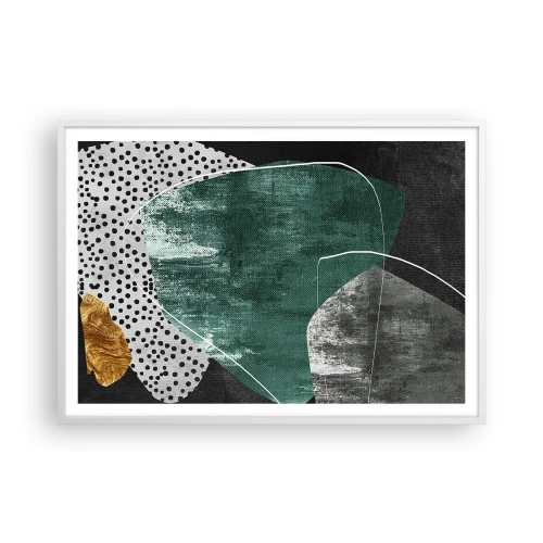 Poster în ramă albă - Abstracție colorată cu fulgi de aur - 100x70 cm
