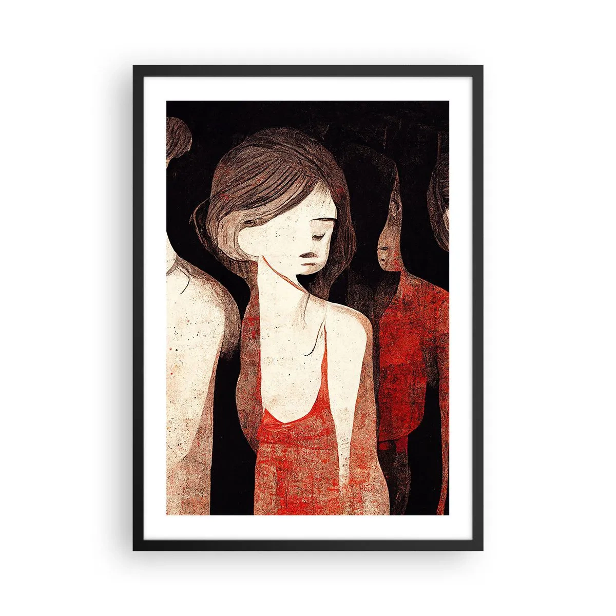 Poster în ramă neagră - Ilustrație abstractă a unei figuri în roșu și negru - 50x70cm - Madonele întunericului - Decorațiune modernă pentru perete pentru living și dormitor ARTTOR