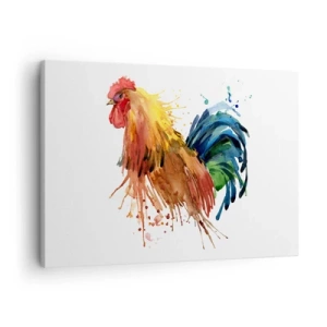 Tablou pe pânză Canvas - Cocoș colorat în stil acuarelă - 70x50cm - Haina regală, mândria regală - Decorațiune modernă pentru perete pentru living și dormitor ARTTOR