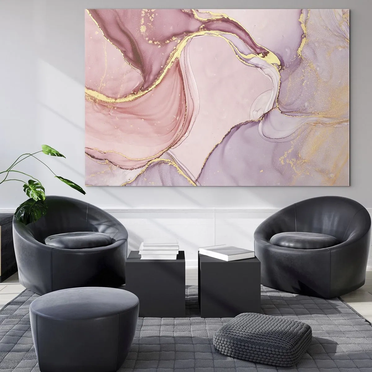 Tablou pe sticlă - O compoziție abstractă în nuanțe de roz și auriu - 70x50cm - O mângâiere de culoare - Decorațiune modernă pentru perete pentru living și dormitor ARTTOR