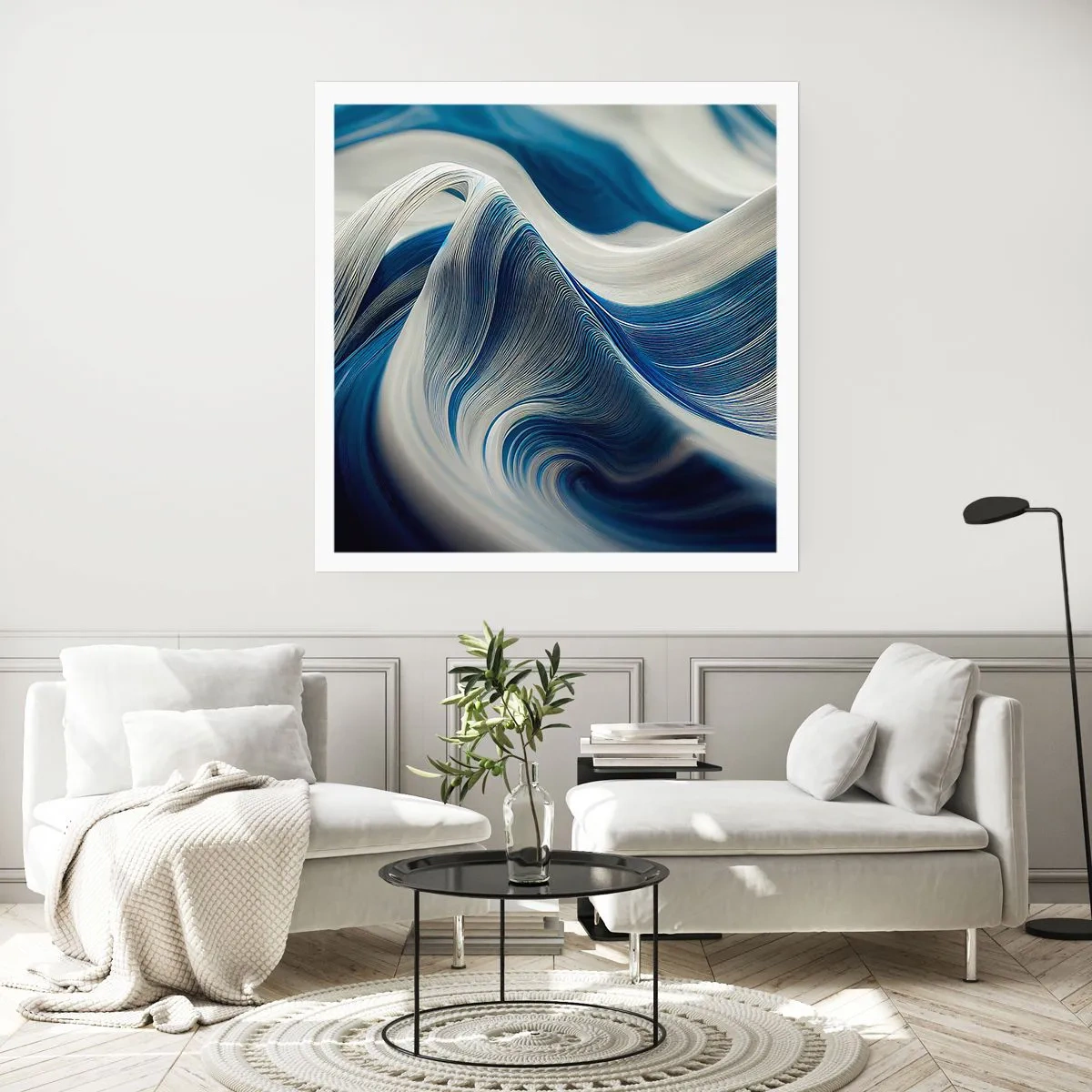 Poster - Fluiditate de albastru și alb - 60x60 cm