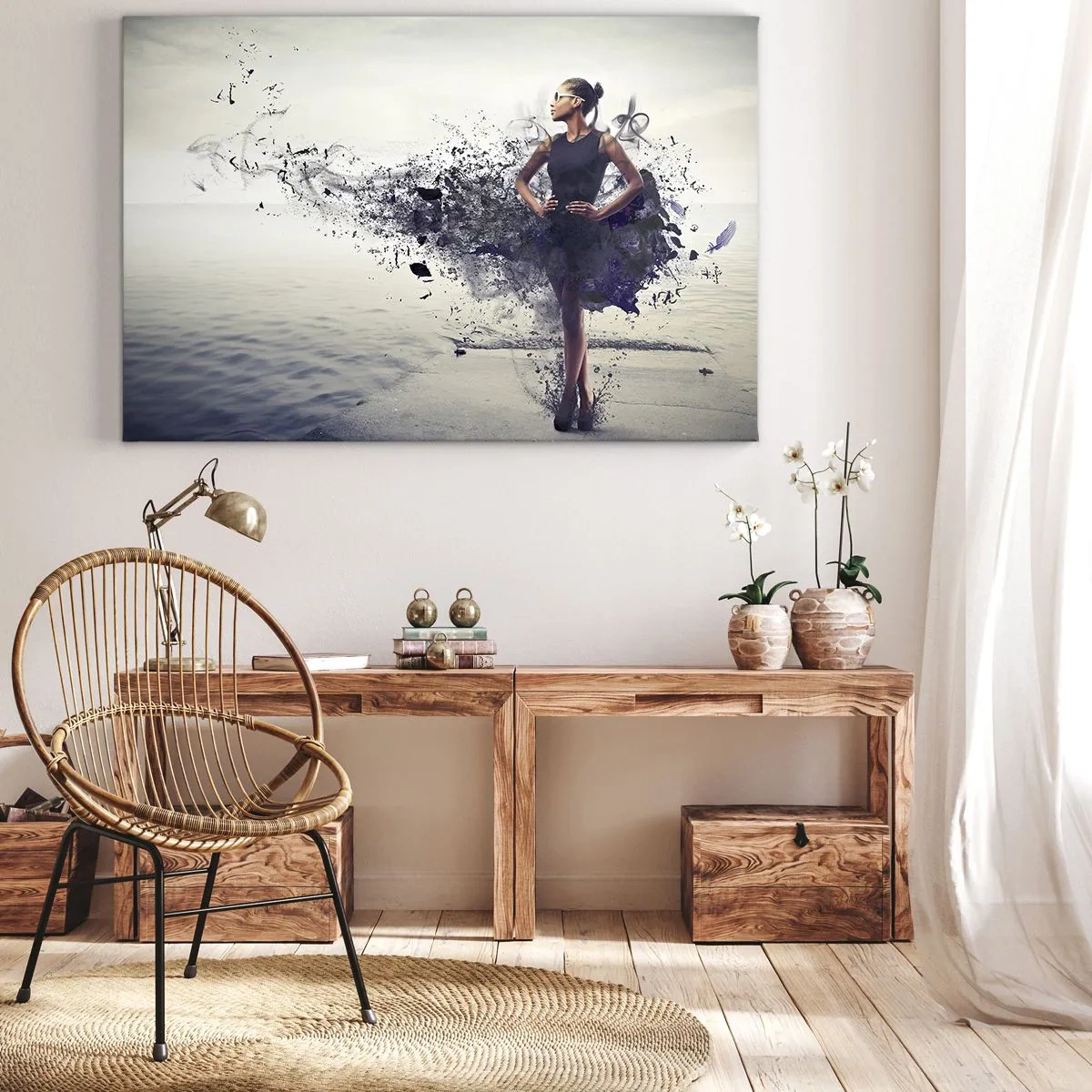 Tablou pe pânză Canvas - O femeie într-o compoziție artistică pe fundalul apei - 70x50cm - Venus africană - Decorațiune modernă pentru perete pentru living și dormitor ARTTOR