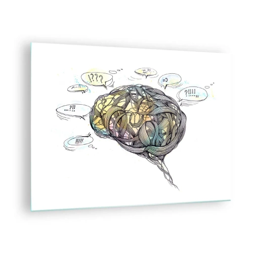 Tablou pe sticlă - Ilustrație artistică a unui creier cu accente colorate - 70x50cm - Omul - marea enigmă - Decorațiune modernă pentru perete pentru living și dormitor ARTTOR