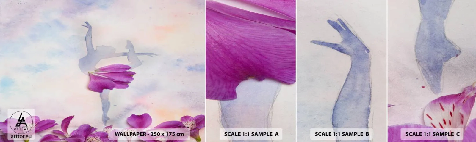 Mostră tapet autocolant Deluxe Sticker - Delicată ca o floare - Abstracția, Balerină, Dans - 100x30 cm