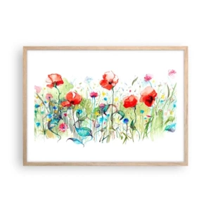 Poster în ramă de stejar deschis - O pajiște înflorită în luna mai - 70x50 cm