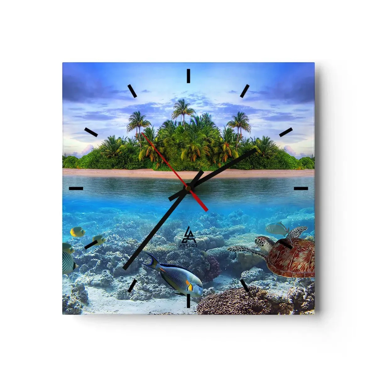 Ceas de perete - Ceas pe sticlă - Insula paradisiacă vă invită - 30x30 cm