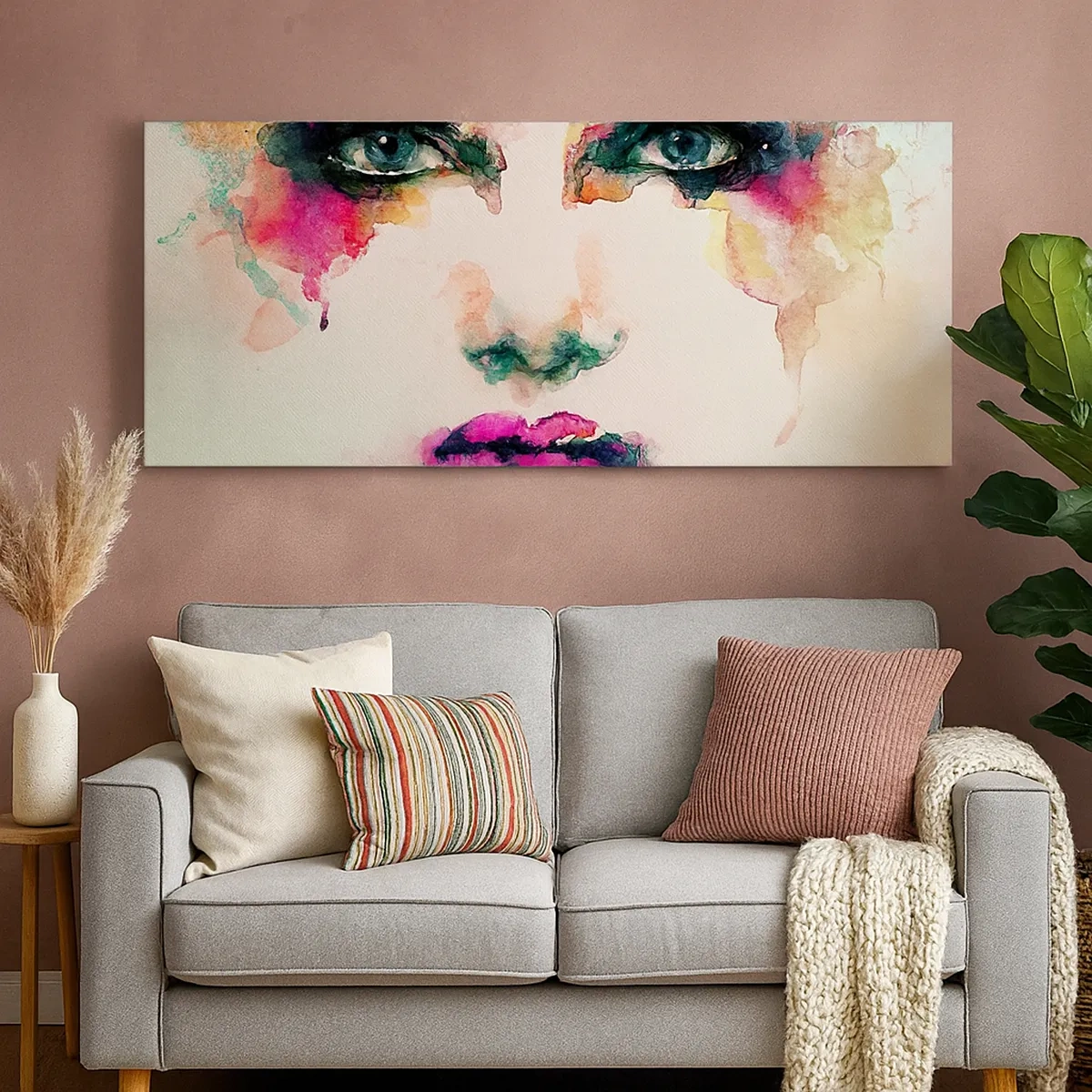 Tablou pe pânză - Portret pictat cu un curcubeu - 30x30 cm