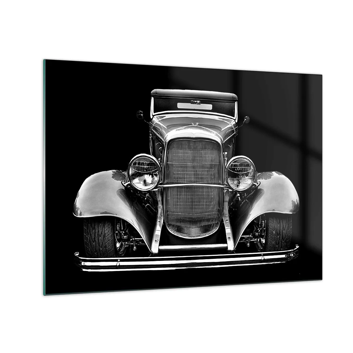 Tablou pe sticlă - O vedere frontală a unei mașini retro de epocă - 70x50cm - Un adevărat gentleman - Decorațiune modernă pentru perete pentru living și dormitor ARTTOR