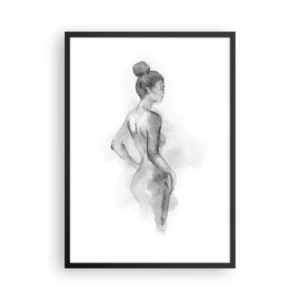 Poster în ramă neagră - Un portret subtil în acuarelă al unei femei în nuanțe de gri. - 50x70cm - Frumoasă ca o pictură - Decorațiune modernă pentru perete pentru living și dormitor ARTTOR